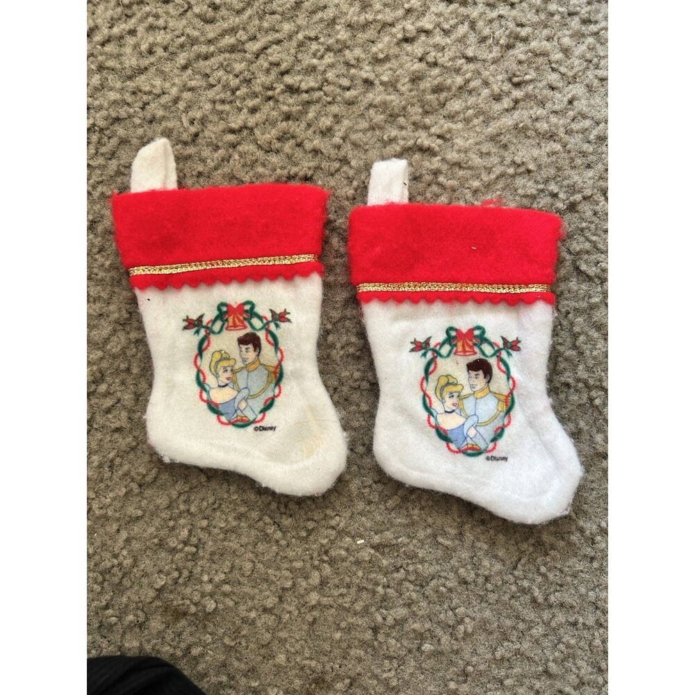 2 Vintage Disney Ornament Or Mini Stocking Cinderella And Prince Charming